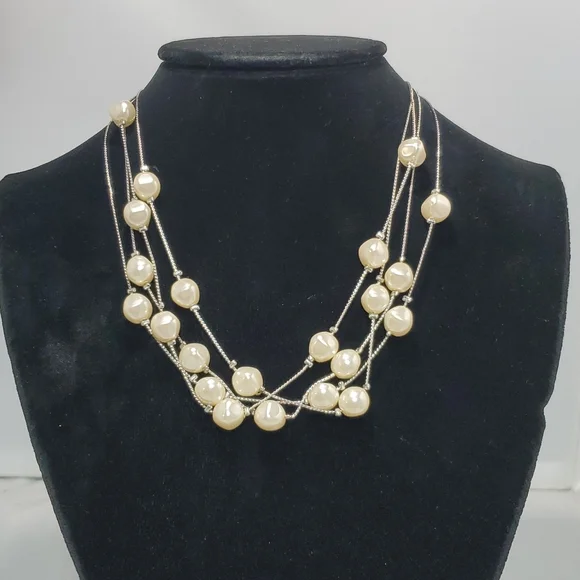 Bonworth pearl silver chain necklace earring set - Picture 2 of 5